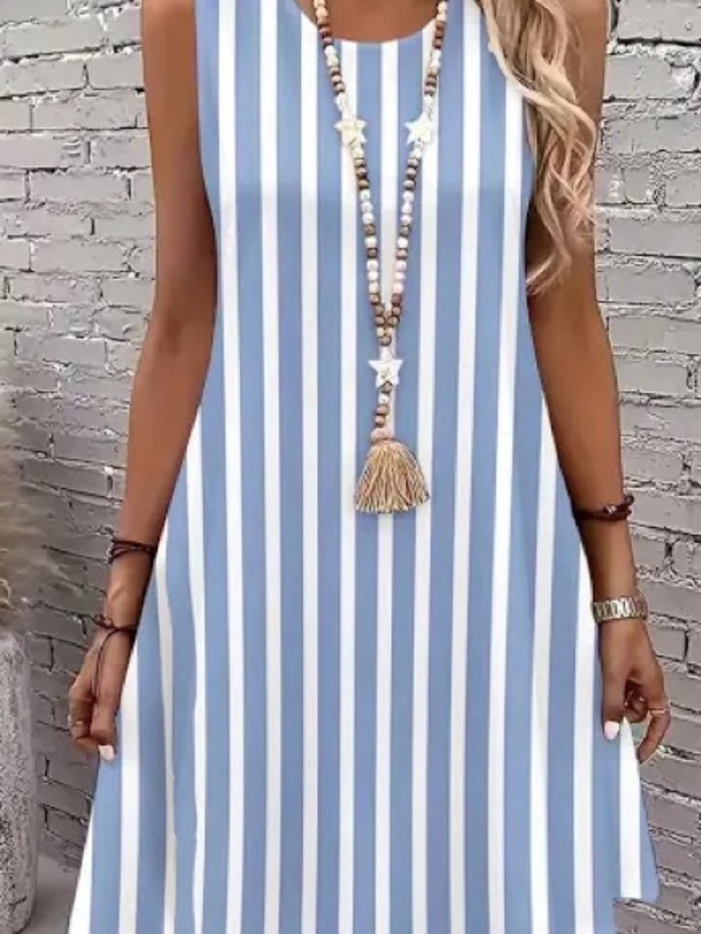 Striped Blue & White Midi Dress - Sleeveless Summer Dress